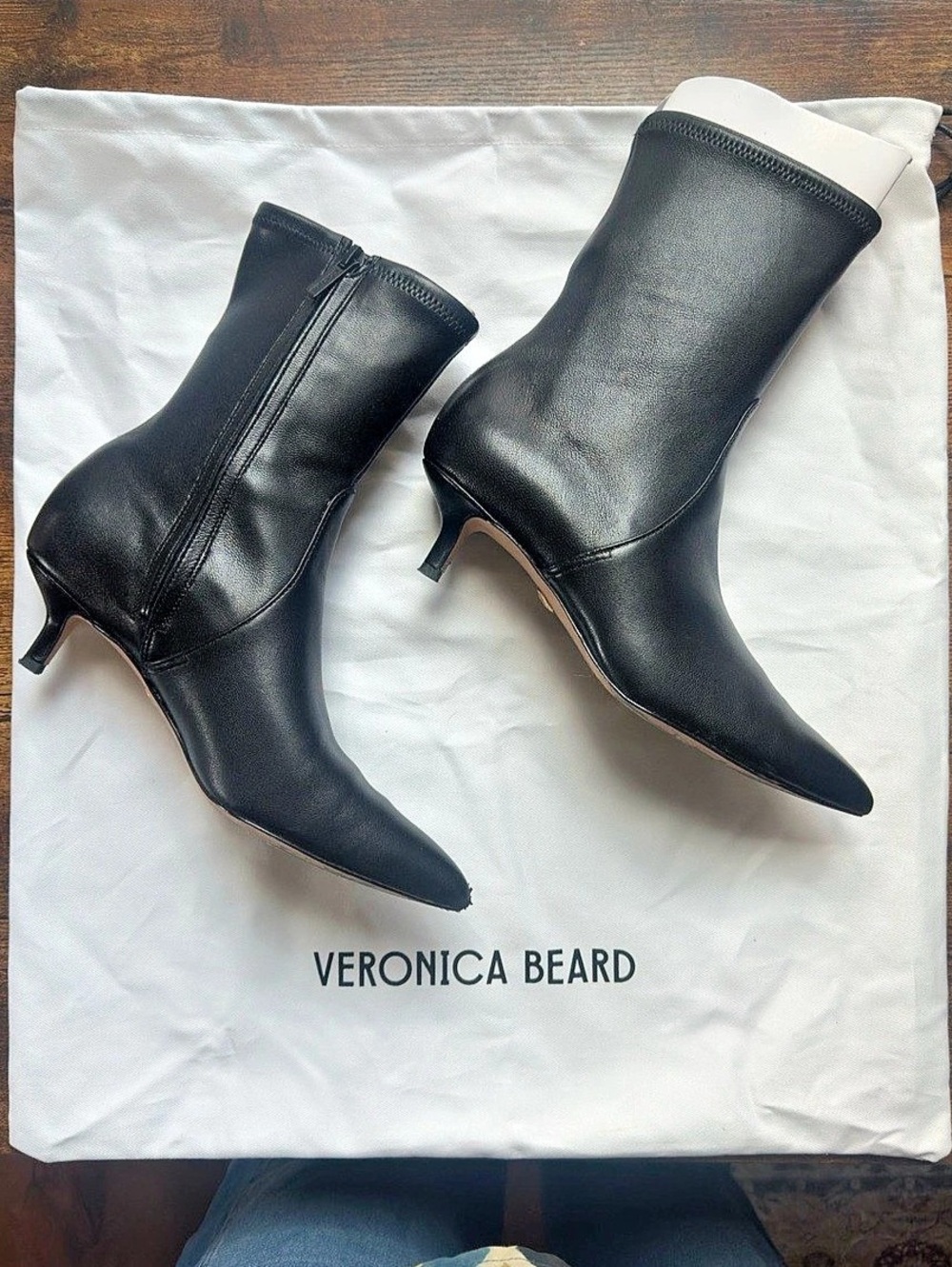 Veronica Beard Black Pointed-Toe Kitten Heeled Boots